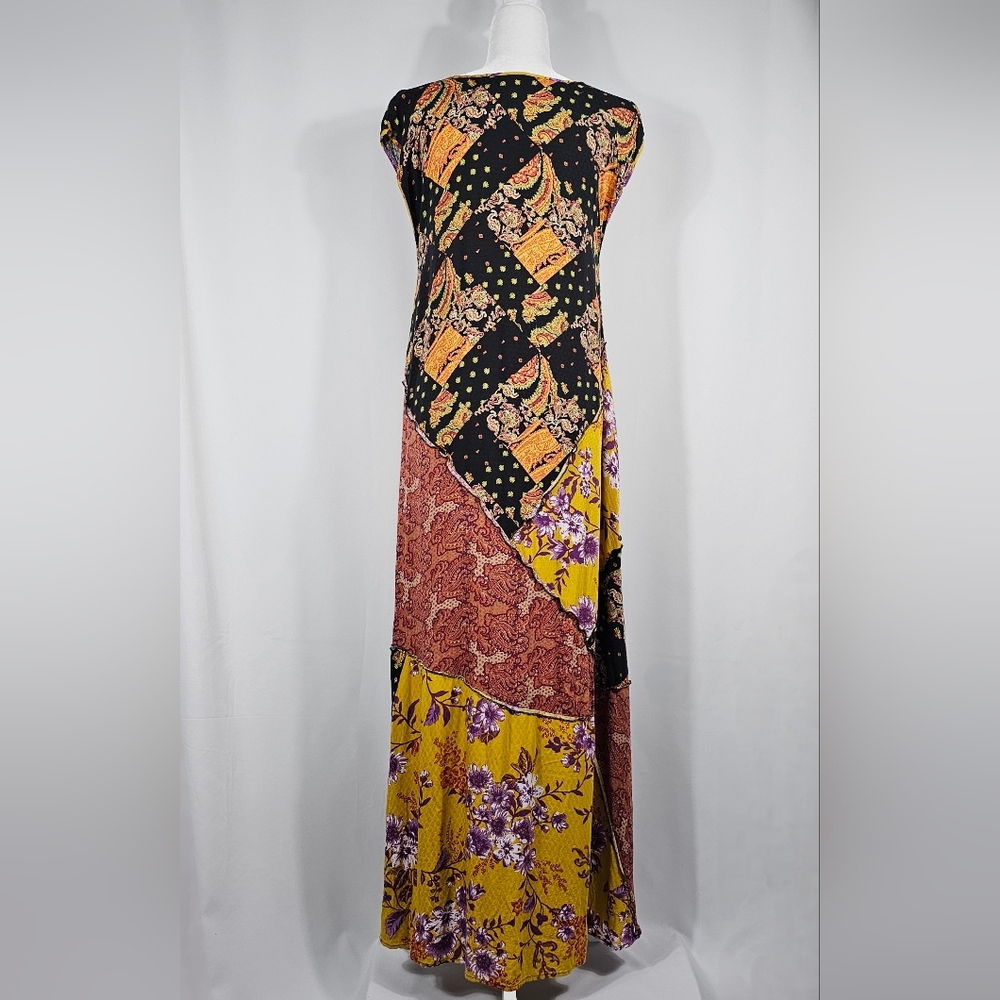 Free People Desert Flower Patched Maxi Dress XS Multicolor V-neck Flowy Boho - Picture 4 of 10